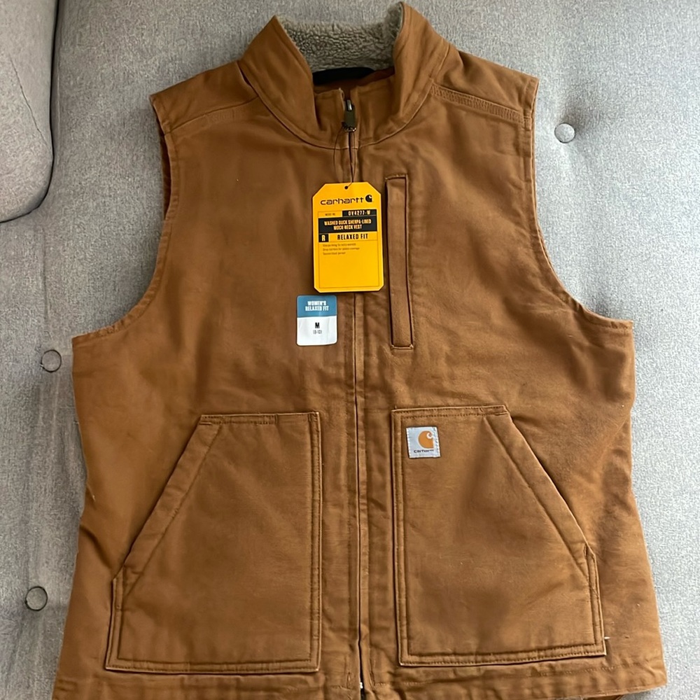 NWT Carhartt women’s washed duck Sherpa lined mock neck vest